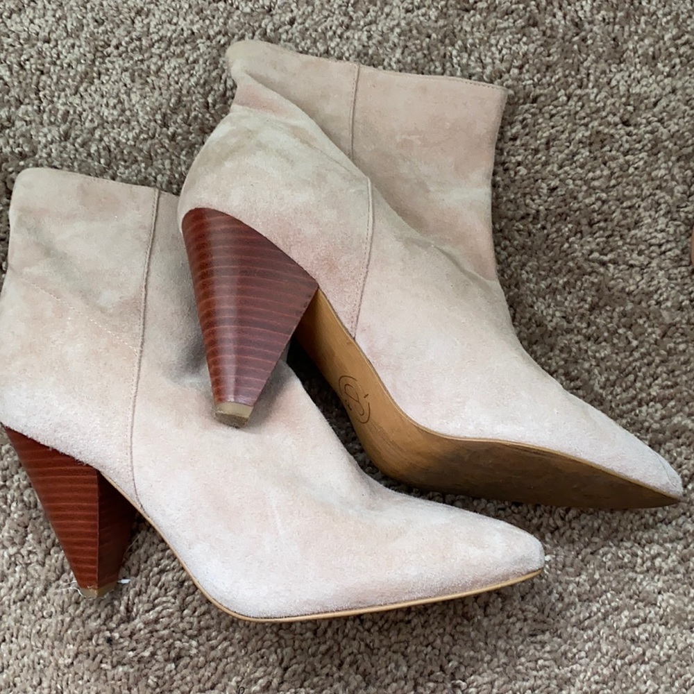 Plush Pink Suede Booty with cute low triangle heel